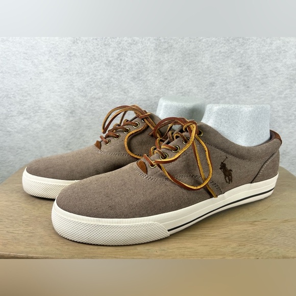 Polo Ralph Lauren Shoes Vaughn Athletic Leather Brown Sneakers Size 10D - Picture 4 of 9
